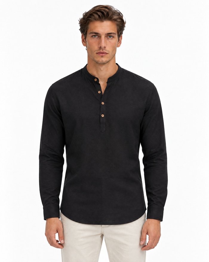 Camisa Enzo de cuello mao con media tapeta