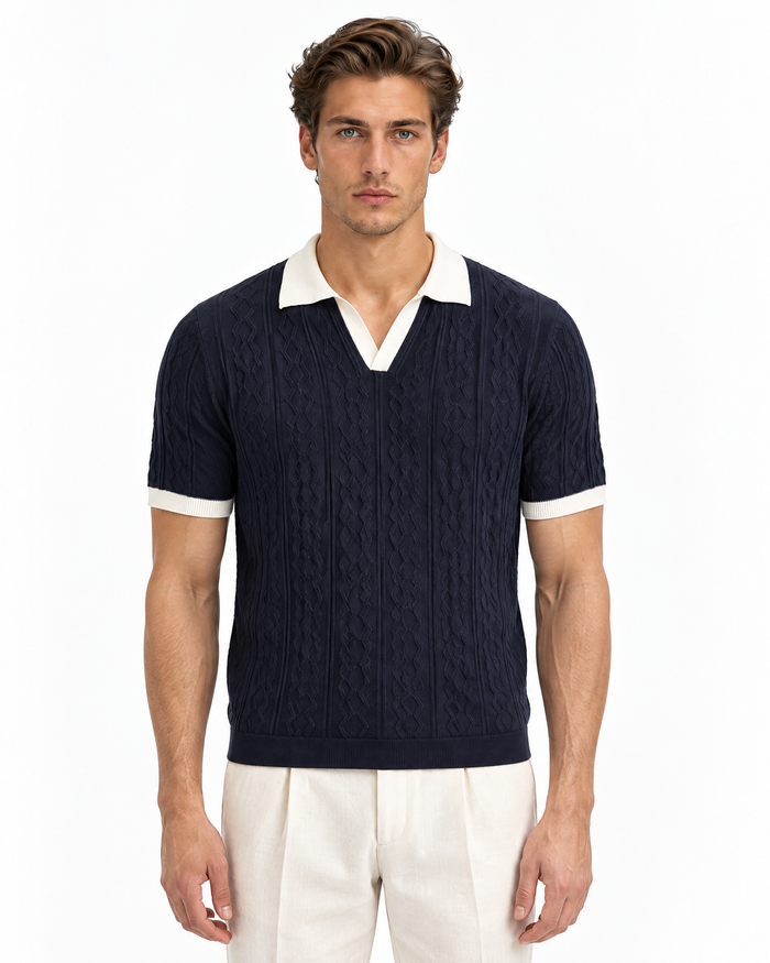 Polo Pietro de punto texturizado con cuello en contraste