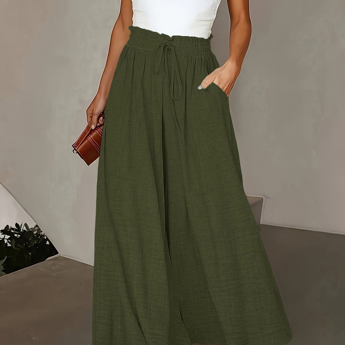 Brigitte | Pantalon Large Fluide à Taille Ajustable