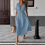 Louise | Robe Longue Fluide à Col V Noué