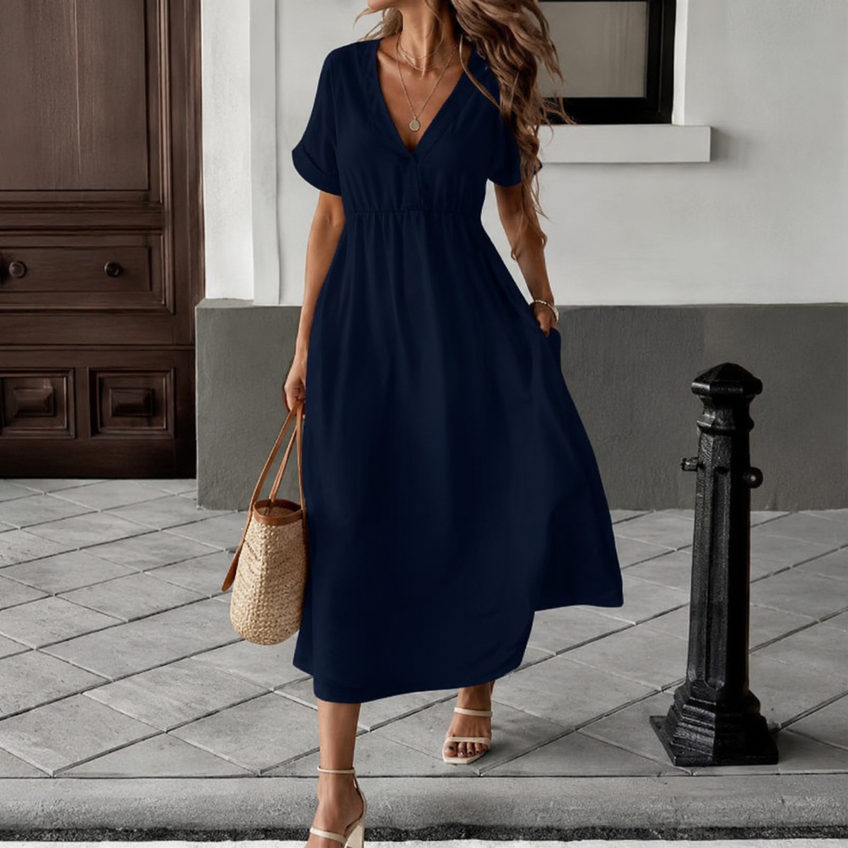 Louise | Robe Longue Fluide à Col V Noué