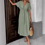 Louise | Robe Longue Fluide à Col V Noué