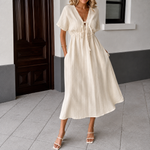 Louise | Robe Longue Fluide à Col V Noué