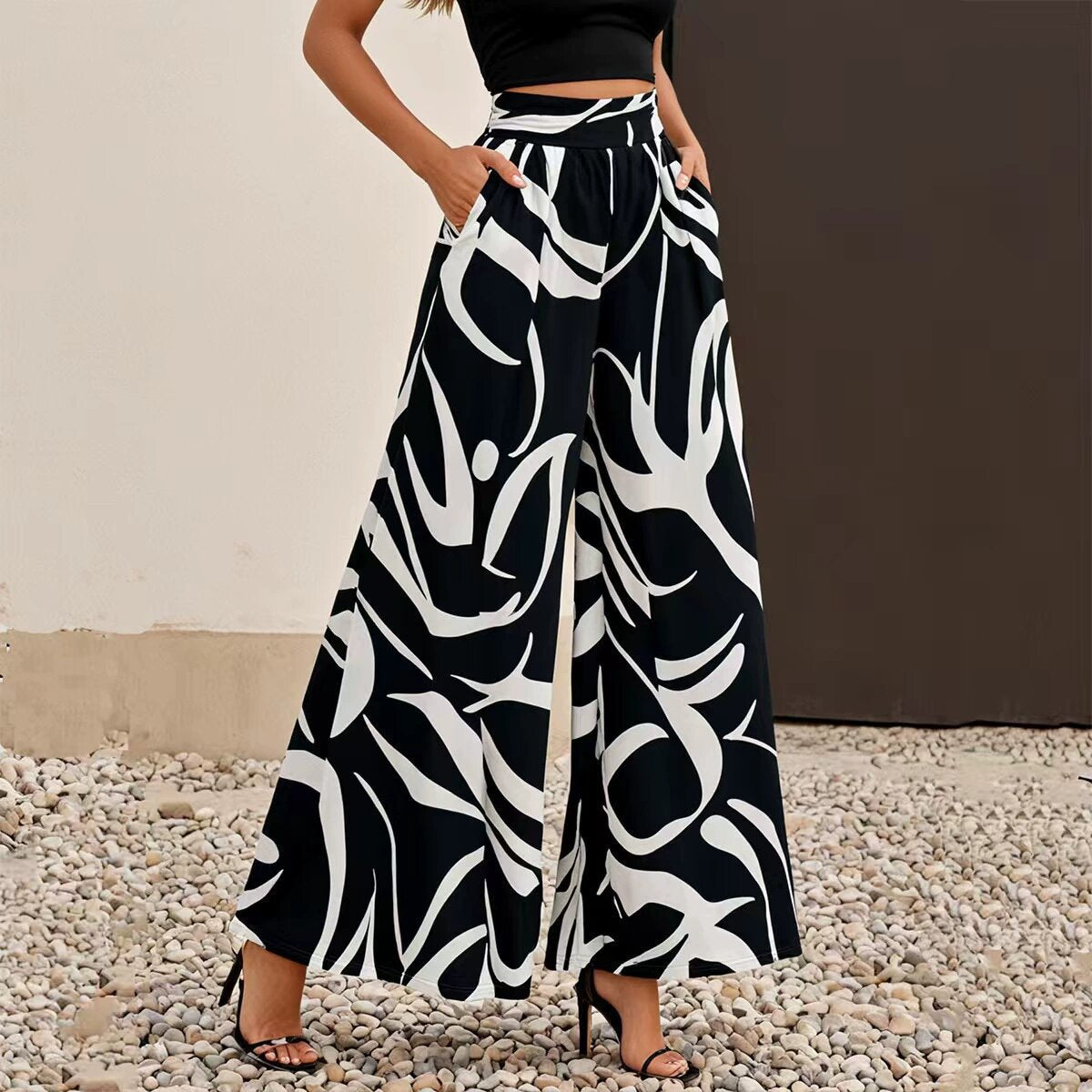Brigitte | Pantalon Large Fluide à Taille Ajustable