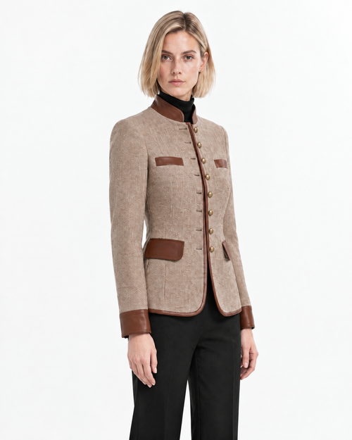 Chaqueta Elena de espiga con cuello mao