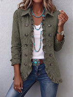 Alexandrine | Chaqueta de estilo bohemio-chic con bordados florales en verde retro y acabados fruncidos